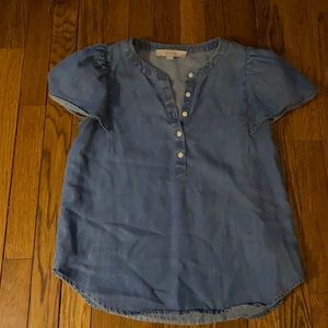 Loft chambray ruffle sleeve top